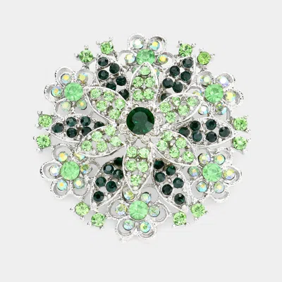 Fashnzfab Vintage Floral Crystal Pin Brooch In Green