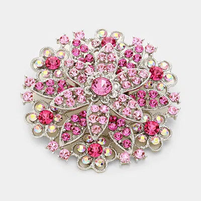 Fashnzfab Vintage Floral Crystal Pin Brooch In Pink