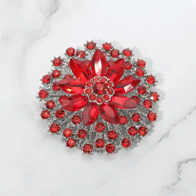 Fashnzfab Vintage Floral Crystal Pin Brooch In Red