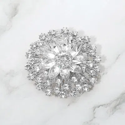 Fashnzfab Vintage Floral Crystal Pin Brooch In Silver