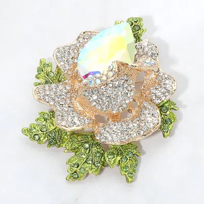 Fashnzfab Vintage Floral Crystal Pin Brooch In Silver