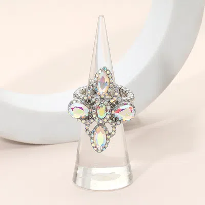 Fashnzfab Vintage Floral Marquise Oval Stone Stretch Statement Ring In Multi