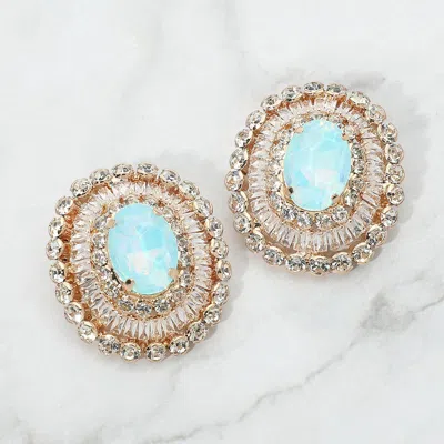 Fashnzfab Vintage Glam Oval Stone Accent Statement Evening Earrings In Blue