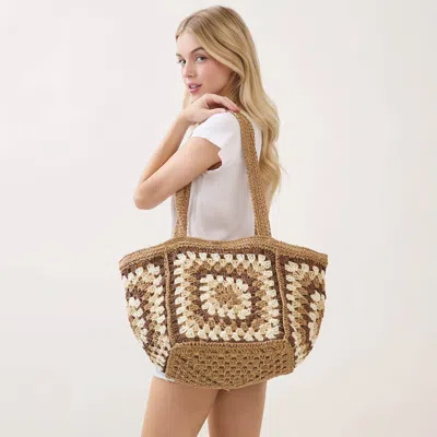Fashnzfab Vintage Granny Square Crochet Summer Tote Bag In Gray