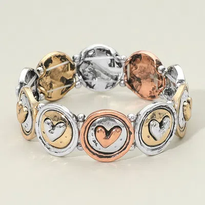 Fashnzfab Vintage Heart Round Charm Beaded Stretch Bracelet In Multi