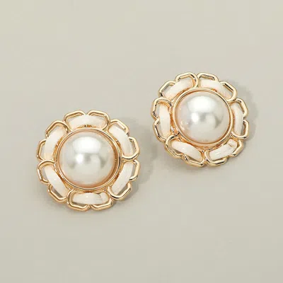 Fashnzfab Vintage Inspired Frame Pearl Stud Earrings In Purple