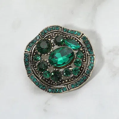 Fashnzfab Vintage Inspired Gemstone Cluster Pin Brooch In Green