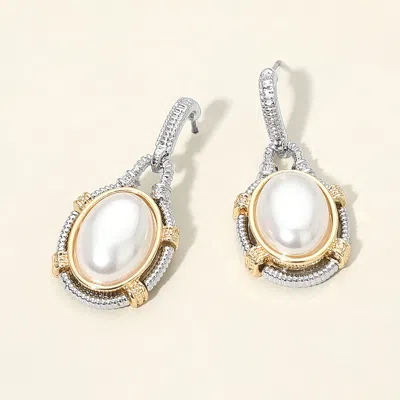 Fashnzfab Vintage Inspired Oval Pearl Drop Earrings In Gold