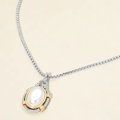 Fashnzfab Vintage Inspired Oval Stone Pendant Necklace In Silver