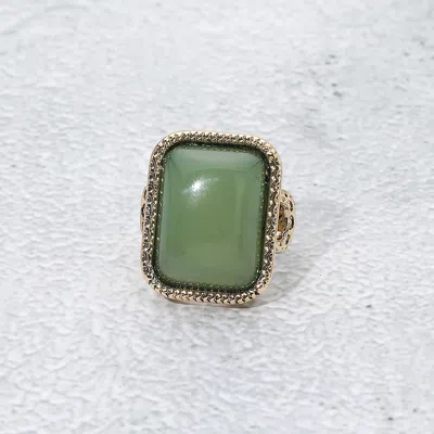 Fashnzfab Vintage Inspired Rectangular Stone Accent Statement Ring In Green