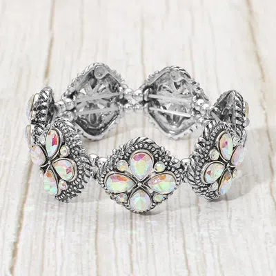 Fashnzfab Vintage Inspired Stone Charm Beaded Stretch Bracelet In Multi