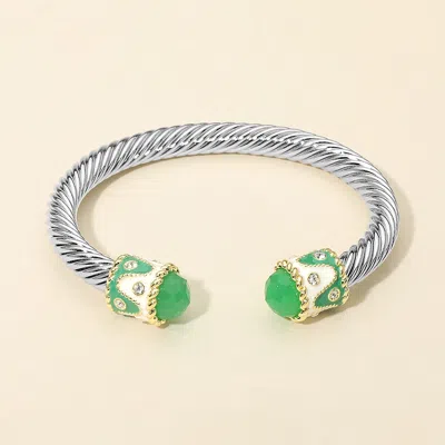 Fashnzfab Vintage Inspired Tip Twisted Cuff Bracelet In Green