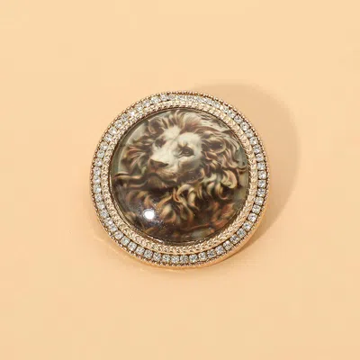Fashnzfab Vintage Lion Medallion Pin Brooch In Multi