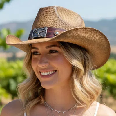 Fashnzfab Vintage Longhorn Steer Head Buckle Accent Band Western Straw Cowboy Hat In Red