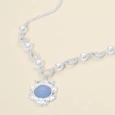 Fashnzfab Vintage Medallion Pearl Necklace In White