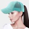 Fashnzfab Vintage Mesh Back Ponytail Baseball Cap In Blue