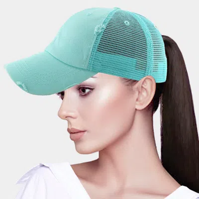 Fashnzfab Vintage Mesh Back Ponytail Baseball Cap In Green