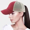 Fashnzfab Vintage Mesh Back Ponytail Baseball Cap In White