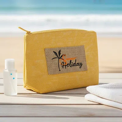 Fashnzfab Vintage Message Patch Cosmetic Pouch Bag In Yellow