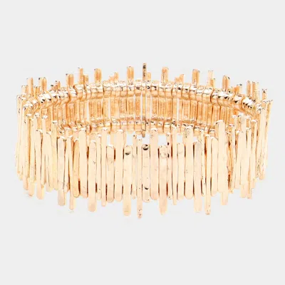 Fashnzfab Vintage Metal Bar Beaded Stretch Bracelet Gold