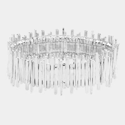 Fashnzfab Vintage Metal Bar Beaded Stretch Bracelet Silver Burnished In Multi