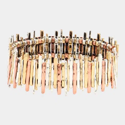 Fashnzfab Vintage Metal Bar Beaded Stretch Bracelet Three Tone In Gold