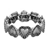 Fashnzfab Vintage Metal Heart Motif Beaded Stretch Bracelet Silver Burnished In Multi