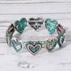 Fashnzfab Vintage Metal Heart Stretch Bracelet Patina Verdigris In Multi