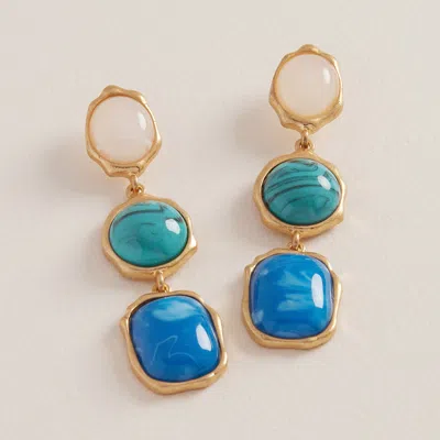Fashnzfab Vintage Multi Color Stone Drop Earrings - Blue, Turquoise