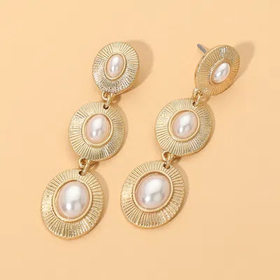 Fashnzfab Vintage Oval Pearl Frame Link Drop Statement Earrings In Multi