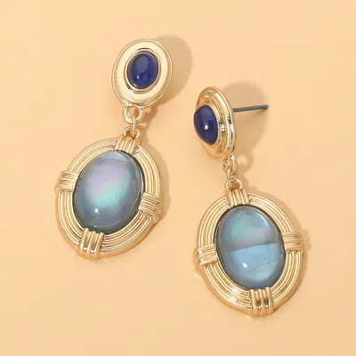Fashnzfab Vintage Oval Stone Frame Drop Statement Earrings In Multi