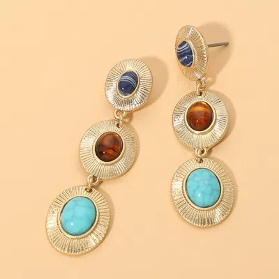 Fashnzfab Vintage Oval Stone Frame Link Drop Statement Earrings In Blue