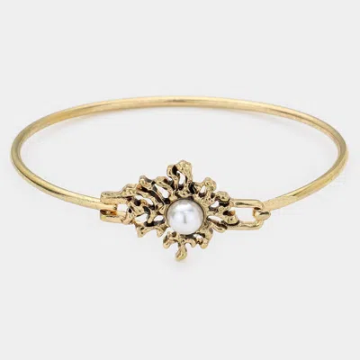 Fashnzfab Vintage Pearl Bangle Bracelet Cream, Gold