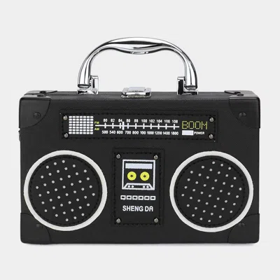 Fashnzfab Vintage Radio Boombox Shape Handbag / Crossbody Bag In Black