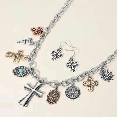 Fashnzfab Vintage Religious Charm Station Necklace In Multi