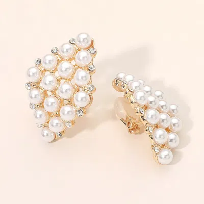 Fashnzfab Vintage Rhombus Pearl Cluster Clip On Earrings In Gold