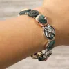 Fashnzfab Vintage Stone Accent Antique Metal Mixed Heart Swirl Sunburst Crescent Charm Beaded Stretch Bracelet In Green