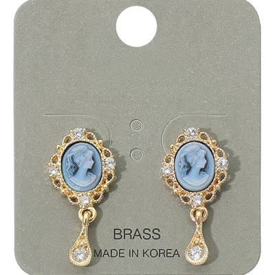 Fashnzfab Vintage Stone Drop Cameo Earrings - Navy, Worn Gold