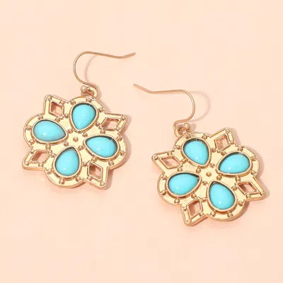 Fashnzfab Vintage Stone Floral Drop Earrings In Blue