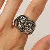 Fashnzfab Vintage Stone Paved Heart Filigree Stretch Ring In Multi
