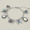 Fashnzfab Vintage Western Butterfly Flower Charm Station Bracelet Multi, Silver Burnished In Green