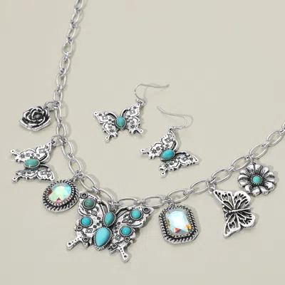 Fashnzfab Vintage Western Butterfly Flower Charm Station Necklace In Multi
