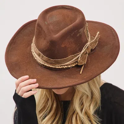 Fashnzfab Vintage Western Distressed Band Rustic Cowgirl Fedora Hat In Brown