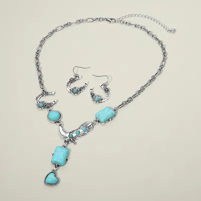 Fashnzfab Vintage Western Horseshoe Cowboy Boot Stone Link Statement Necklace In Metallic