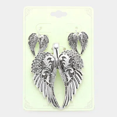 Fashnzfab Vintage Wings Magnetic Pendant Set - Antique Silver In Multi