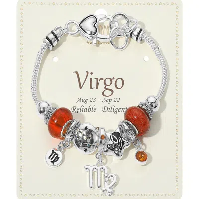 Fashnzfab Virgo - Horoscope Symbol Zodiac Charm Beaded Bracelet Orange