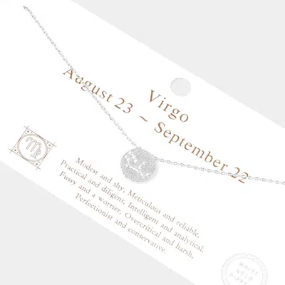 Fashnzfab Virgo Gold Dipped Cz Zodiac Sign Metal Disc Pendant Necklace In Silver