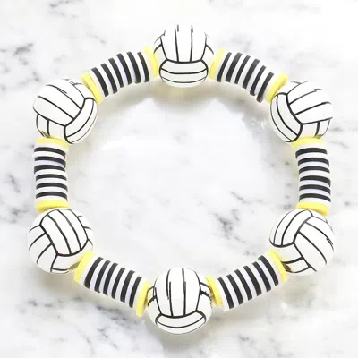 Fashnzfab Volleyball Accented Heishi Beaded Stretch Bracelet In White