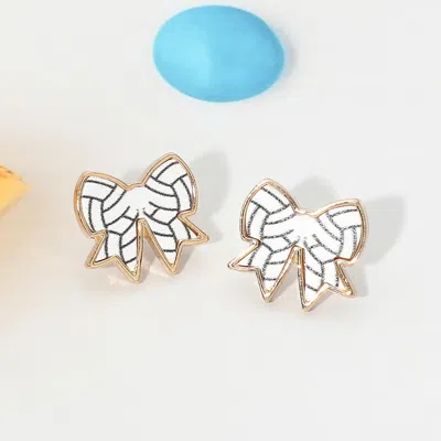 Fashnzfab Volleyball Bow Stud Earrings In White