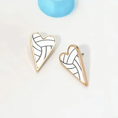 Fashnzfab Volleyball Heart Stud Earrings In White